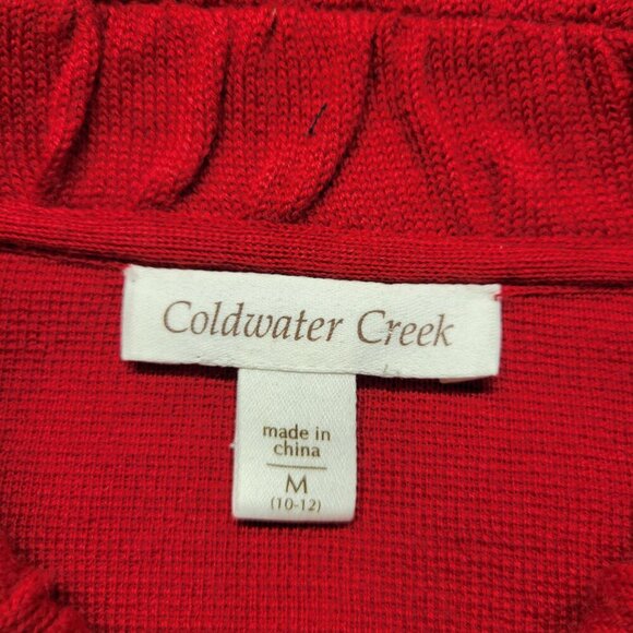 Coldwater Creek Medium Bright Red Ruffle Collar Jacket Double Button Sweater - Picture 9 of 11